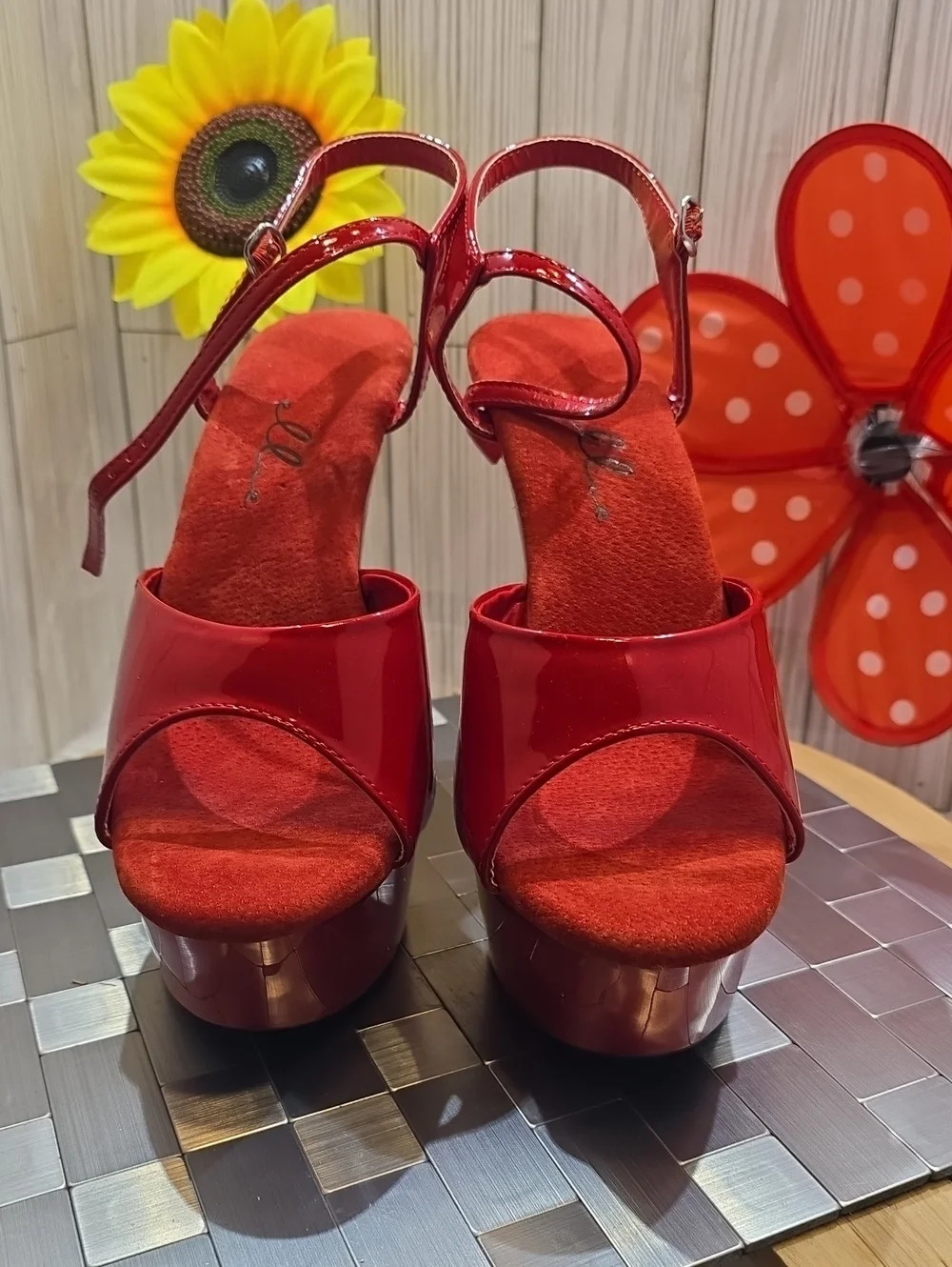 Ellie Red Patent Platform High Heel Sandals - 6 Inch Stiletto